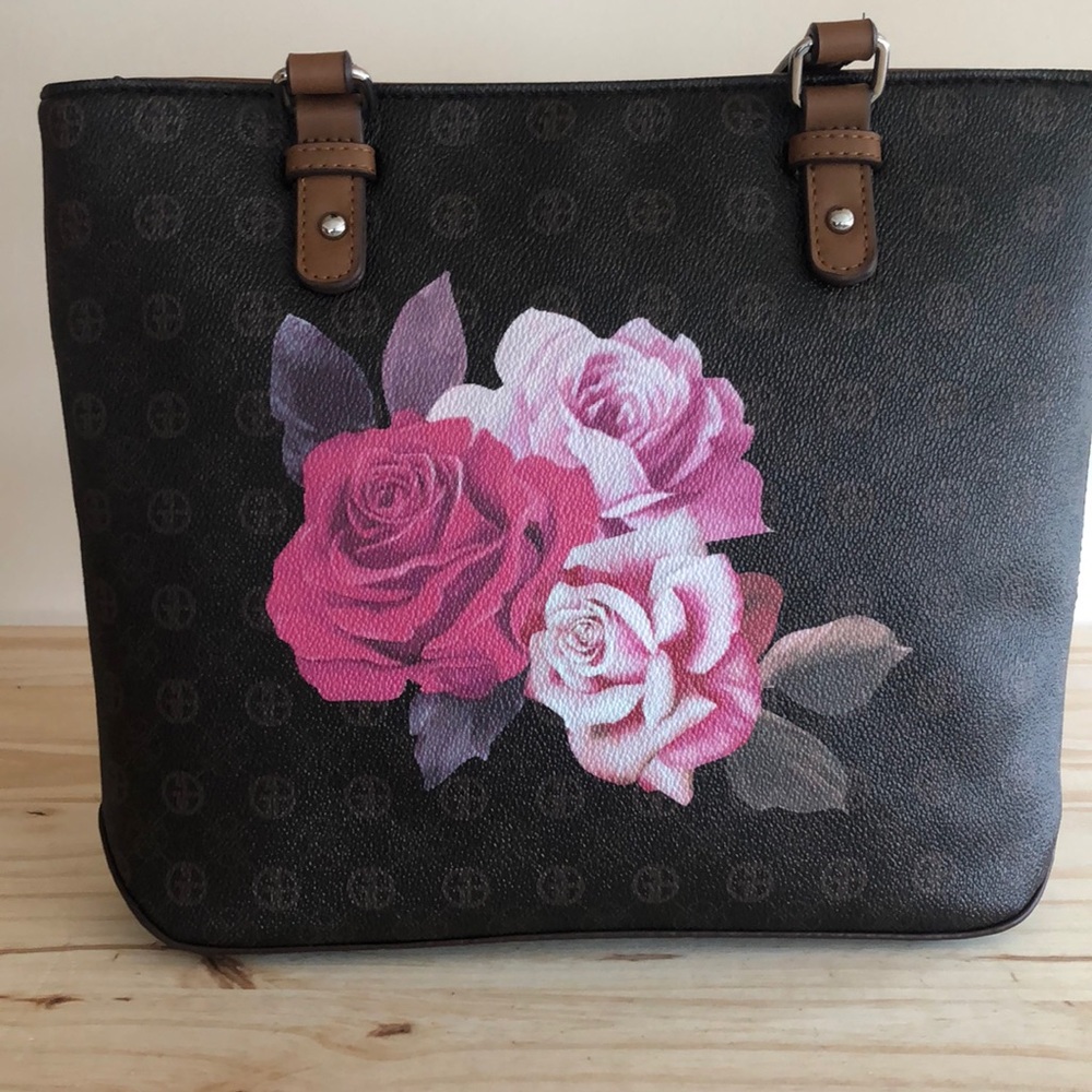 Gianni Bernini Brown Bag w Rose print